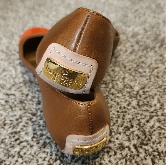 Kate Spade Brown Leather and Orange Patent Leather Women's Flats SZ 6.5 - Picture 5 of 9